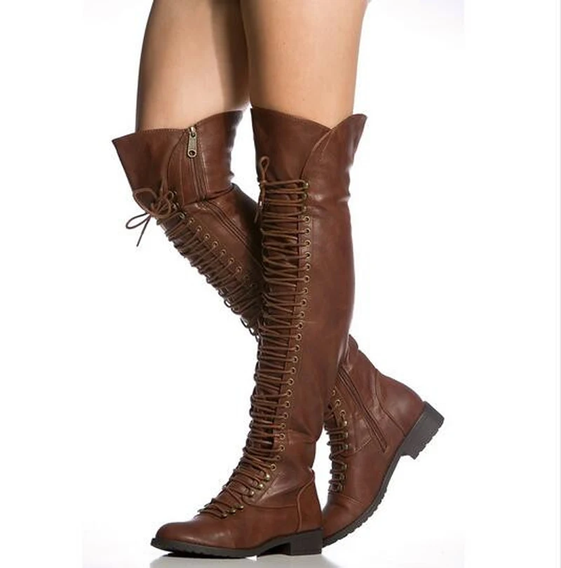BIKETAFUWY Womens Mid-Calf Booties Winter Warm Knee High Boots High Tube Flats Wedge Riding Boots Knight Boots 